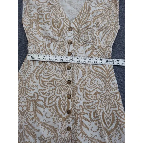 Loft‎ Linen Dress Womens 4 Brown White Button Front Paisley Print Beach V Neck - Picture 6 of 11